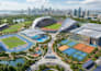 design 3d modern sports complex layout, floor plan and site plan